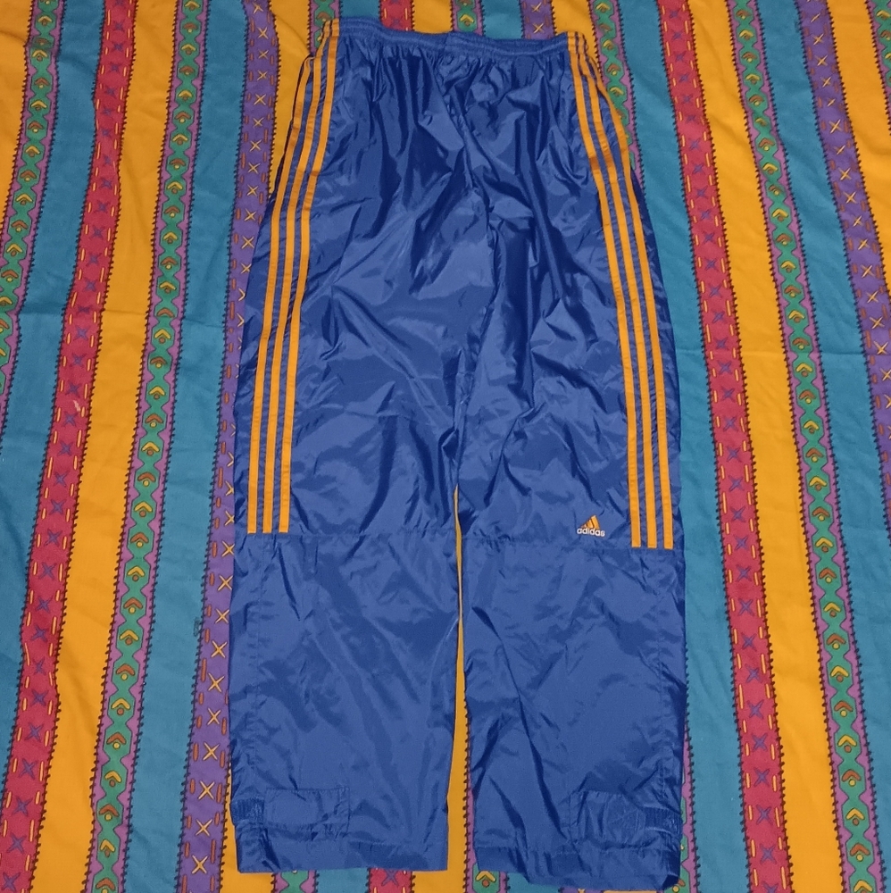 Vintage Adidas 90s Baggy Nylon Blue & Orange Track Pants